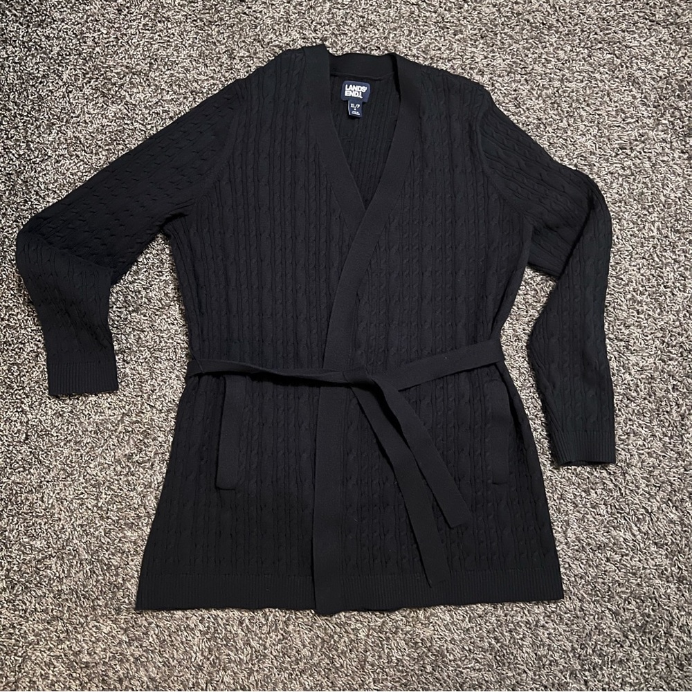 LANDS END KINT TIE IN FRONT SWEATER XL W/POCKETS
